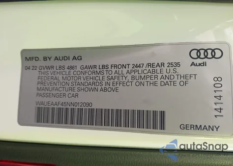 2022 Audi A4 Premium Plus 45 Tfsi S Line Quattro S Tronic from USA, damaged, VIN WAUEAAF45NN012090